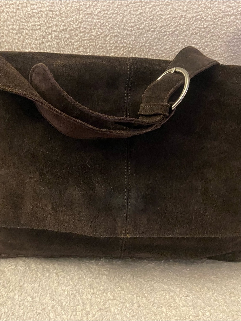 Old Navy Dark Brown Suede Crossbody Bag with Silver Ring Detail